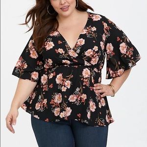 Torrid Surplice Peplum Chiffon Blouse - Size 00